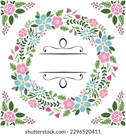 Garland floral estilizado + elementos de esquina. Perfecto para invitaciones de boda, tarjetas de cumpleaños o de evento, tarjetas temáticas de primavera o país.