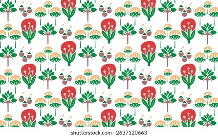 Stylized Floral Illustration with Repeating Pattern