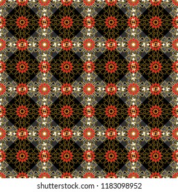Stylized floral motif in gray, black and white colors. Round ornament decoration. Colorful flower seamless pattern. Mandala vector element.