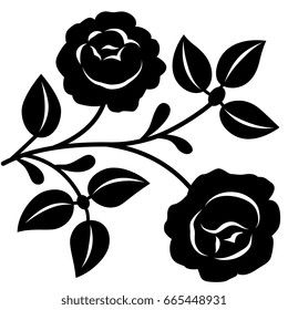 Stylized floral motif. Isolated silhouetted black rose. Folk style. Paper cutting, embroidery.