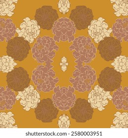 stylized floral pattern with marigold flowers. Contour pattern, floral seamless background for wallpaper prints in orange. Vintage print. Seamless vector texture.