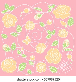Stylized floral pattern on pink background from the chamois roses