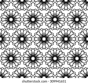 Stylized floral pattern on a white background. Seamless vector ornament of repeated flowers.