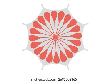 Un patrón floral estilizado con Formas de lágrima roja dispuestas en un diseño circular.