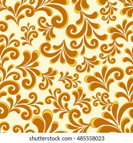 Stylized floral seamless pattern, brown on yellow background