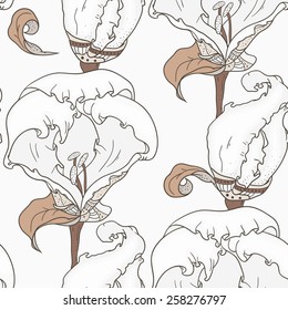 Stylized floral seamless pattern with hand drawn flowers in vector. Background in sketch style