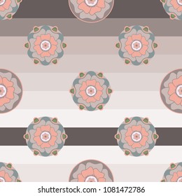Stylized floral seamless pattern in pastel colors on striped background. Vector illustration.