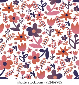 Stylized floral seamless pattern in pastel colors. Doodle style. Vector illustration on white background.