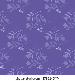 Stylized floral seamless pattern with tulip print. Background and ornament in light purple tones. Creative design. Perfect for wallpaper, textile, wrapping paper, fabric print. Vector illustration.