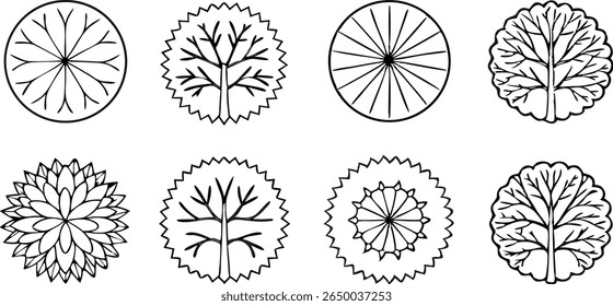 Stylized floral and tree shapes in monochrome