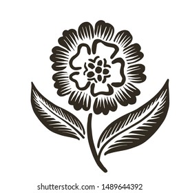 Stylized floral vector design. Elements isolated on white background. In black and white style. Can be used for printing on paper, stickers, badges, bijouterie, cards, textiles, tattoos.