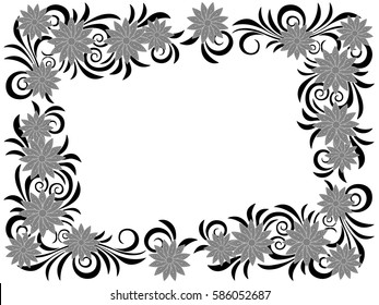 Stylized floral wreath with stencils isolated on the white background, hand drown vector illustration as a simple postcard