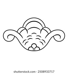 Stylized flower. Abstract ethnic decorative element. Old Russian folk style. Black and white linear silhouette.