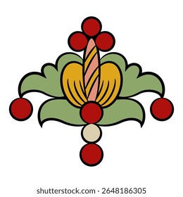 Stylized flower. Abstract floral medieval motif. Old Russian folk style. Isolated vector illustration.