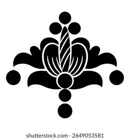 Stylized flower. Abstract floral medieval motif. Old Russian folk style. Black and white silhouette.