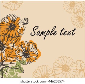 Stylized flower background with space for your text. Postcard with flowers, leaves.
