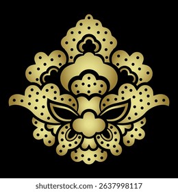 Stylized flower. Beautiful medieval Turkish motif. Floral design from Ottoman Empire. Black and gold silhouette.