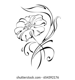 stylized flower in black lines on a white background