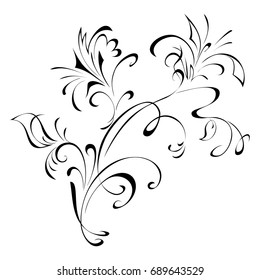 Twig Stylized Flowers Leaves Swirls Black Stock Vector (Royalty Free ...