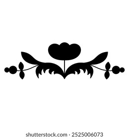 Stylized flower. Blooming branch. Folk style. Floral design. Decorative element. Black silhouette on white background.