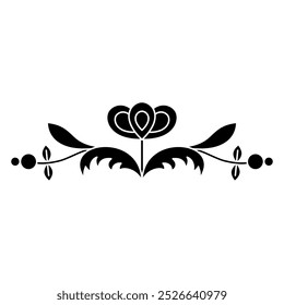 Stylized flower. Blooming branch. Folk style. Floral design. Decorative element. Black and white silhouette.