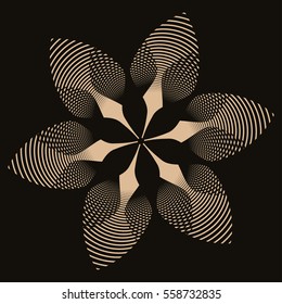 A stylized flower with concentric striped petals in black and ivory