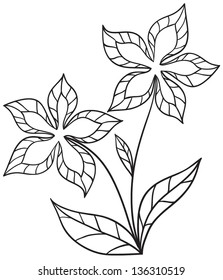stylized flower, contour, isolated on white, vector