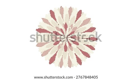 A stylized flower design with red and cream colored petals arranged in a circular pattern, creating a visually appealing and symmetrical composition on a pure white background.