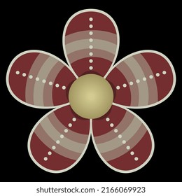 Stylized flower with five petals. Geometrical floral mandala or symbol. On black background.