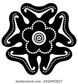 Stylized flower with five petals. Medieval floral design. Botanical mandala. Black and white silhouette.