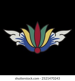 Stylized flower. Floral decorative element. Old Russian folk style. On black background.