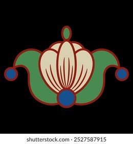 Stylized flower. Folk style. Geometrical floral design. On black background.