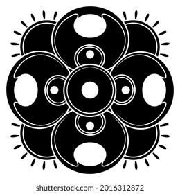 Stylized flower with four petals. Medieval Gothic floral mandala. Black and white silhouette.