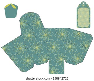 stylized flower gift box template with tag. vector