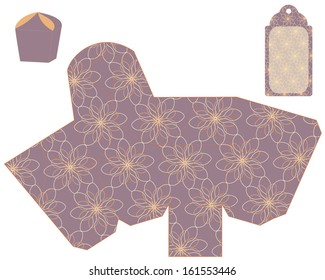 stylized flower gift box template with tag. vector