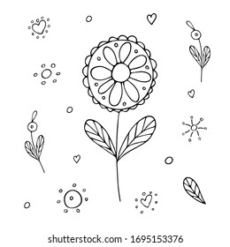 Stylized flower hand drawn black line. Image for your decor and design. Stock vector illustration. Decoration.