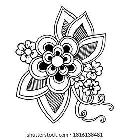 Stylized flower for Henna drawing and tattoo template. Antistress colouring page. Vector illustration