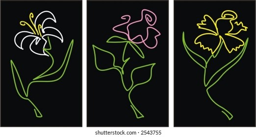 Stylized Flower, icon, postcard, neon, line, contrast
