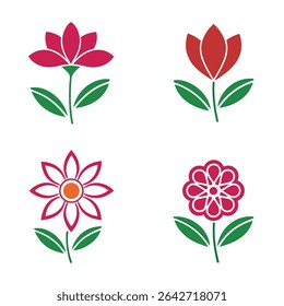 stylized flower icons vibrant colors botanical e, this is a editable file.