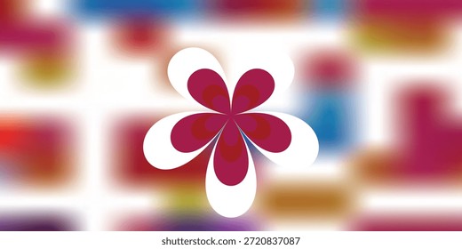 Una ilustración estilizada de flores con cinco pétalos rojos intensos delineados en blanco, sobre un fondo colorido y borroso. El diseño es moderno y gráfico, enfatizando la simplicidad y el fuerte impacto visual.