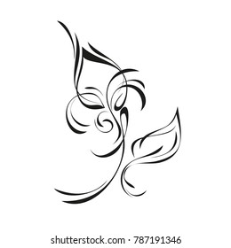 stylized flower with a leaf in black lines on a white background