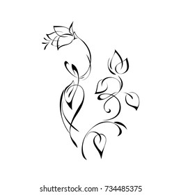 stylized flower with leaves in black lines on a white background