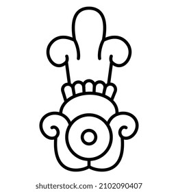 Stylized flower. Native American design of Aztec Indians from Mexican codex. Abstract geometrical ornament. Black and white linear silhouette.