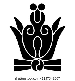 Stylized flower. Native American design of Aztec Indians from Mexican codex. Black and white negative silhouette.