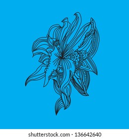 Stylized flower on blue background. Hand drawn element for your design, decorative art, tattoo
