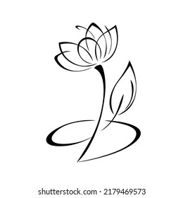 stilisierte Blume auf einem Stiel mit einem Blatt und einer Kruste. Grafikdekor