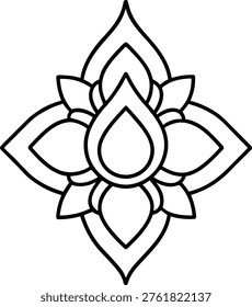 Stylized Flower Outline With Tear Drop Petals Keywords flower, outline, stylized, symmetrical