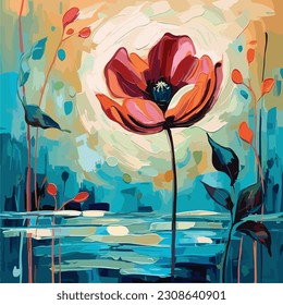 stylized flower painting in summer landscape simple design