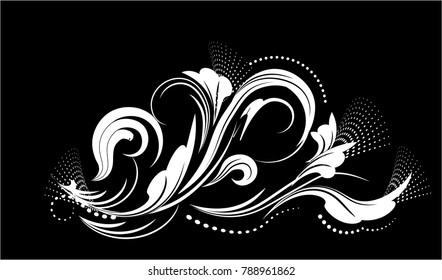 stylized flower pattern, white on a black background