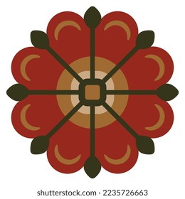 Stylized flower. Rosa gallica. Coptic floral design. Botanical mandala. On white background. Isolated vector illustration.
